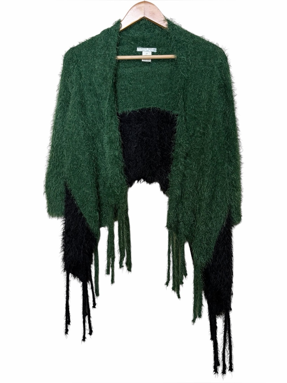 Vintage Alberto Makali fuzzy colorblock fringe open front cardigan sweater